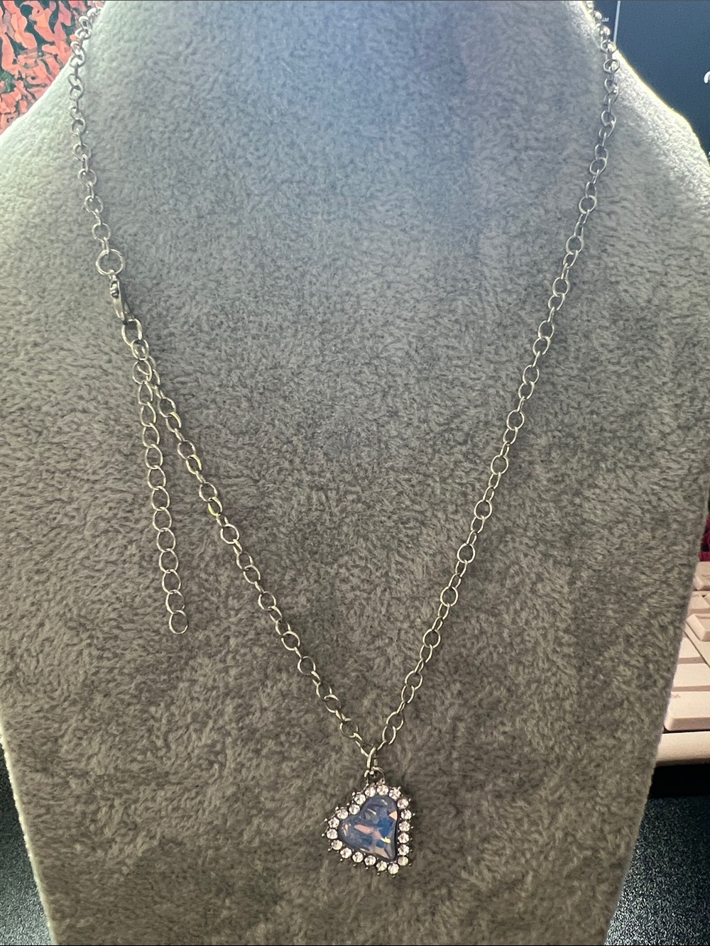 Silver-Tone Necklace with Blue Heart Crystal Pendant